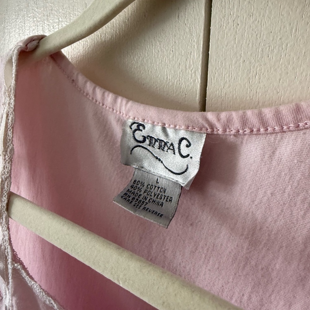 Vintage CottageCore Pajama Set Pink Embroidered Lace Bow Ribbon Coquette - Picture 5 of 8